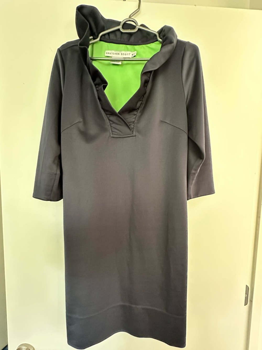 Gretchen Scott Navy Ruffneck Dress Size Medium